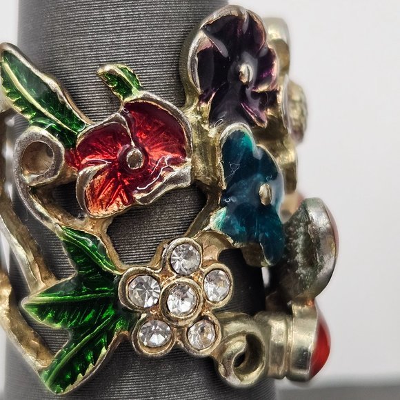 Vintage flower, butterfly and rhinestone ring - Picture 8 of 12